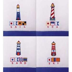 Nautical Lighthouse & Flags Bath or Kitchen Guest Hand or Dish Towels 