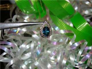 10K YG London Blue Topaz Tear Drop & Diamonds Pendant Necklace, 18 