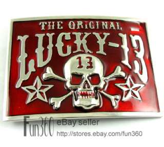 Lucky 13 Pirate Skull Mens Buckle Genuine Leather Belt  