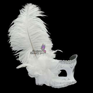 Party Mask Costume Italianate Masquerade White Flower Feather Mask NEW 