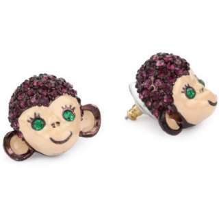 Betsey Johnson Asian Jungle Brown Monkey Stud Earrings   designer 