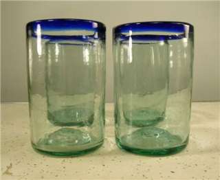 MEXICAN Hand Blown TUMBLERS Drinking Glasses COBALT BLUE Good 