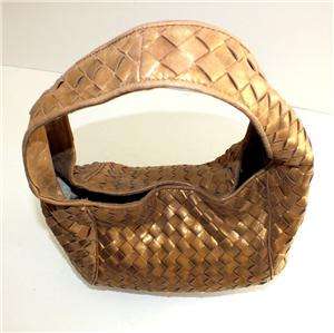 MICHAEL KORS Large Gold Basket Weave Leather Hobo Shoulder Purse Bag 