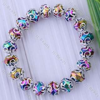Mixed Color Crystal Glass Bead Stretchy Charm Bracelet  