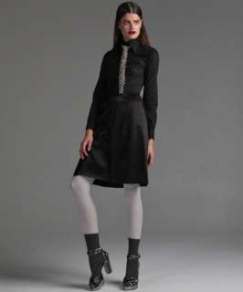 Dolce & Gabbana black stretch sateen A line kick pleat skirt