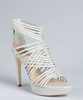 Pour la Victoire grey leather Aurora strapped caged heels   