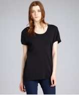 Fluxus black cotton boxy scoop neck t shirt tunic style# 316985301