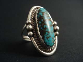 STUNNING OLD NAVAJO NUMBER 8 TURQUOISE SILVER RING 70s  
