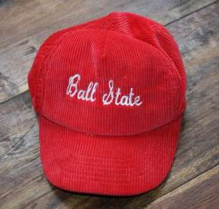 Vintage BALL STATE CARDINALS Red Corduroy SCRIPT SNAPBACK CAP Hat 