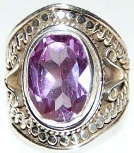 Purple AMETHYST Gemstone WIDE, ANTIQUE look solid 925 Sterling SILVER 