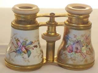 PAIR OF ANTIQUE HAND PAINTED OPERA GLASSES DECORATED WITH COLOURED 