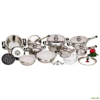   12 Element Stainless Steel Waterless Cookware Set   Temperature Knobs
