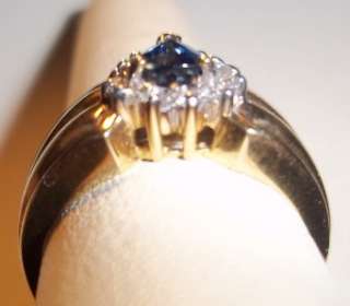 estate 14k yellow gold pear blue sapphire & diamond ring 53/4  
