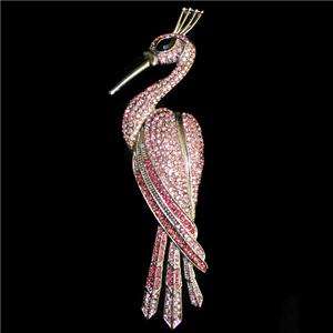 51 Glitzy Peacock Brooch Pin Pink Swarovski Crystal Bird  