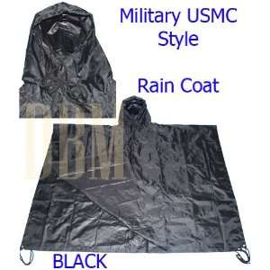  Military USMC Style Poncho Rain Coat Water resistant Black 