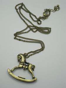 Fashion Bronze Rocking Horse Pendant Chain Necklace  