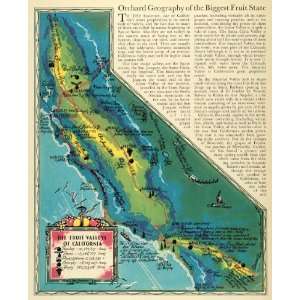  1932 Print California Orchard Map Fruit Produce Valley 