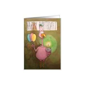 Pink Flamingo Happy Birthday Whimsical Paper Greeting Card Card