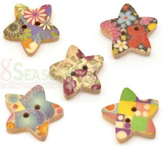 100 Mixed Star 2 Holes Wood Sewing Buttons 18x17mm  