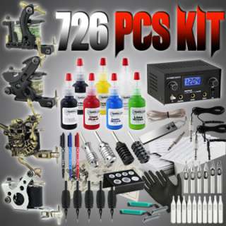 New 726pcs Pro Tattoo Kit Power Supply Machine Gun 7 Color Starbrite 