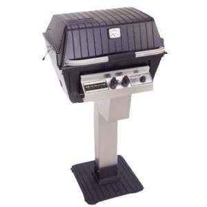  Gas Grill On Stainless Patio Post With Cast Iron Base