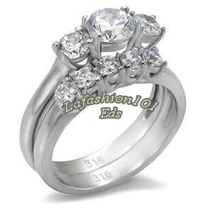 Typical Three CZ Stone Type Stainless Steel Engagement Ring Set SIZE 8 