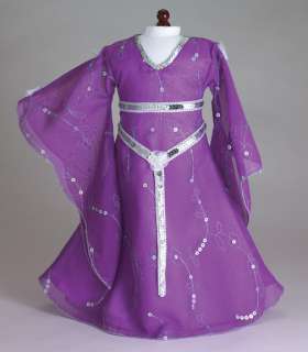 antasy Medieval style dress made in purple chiffon, embroidered with 