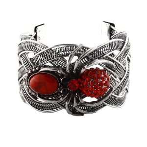   75L; Burnished Silver Metal; Red Stone And Rhinestones; Jewelry