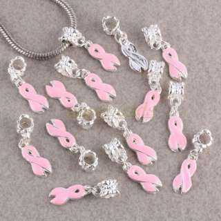   Pink Ribbon Breast Cancer AWARENESS Charm Beads Fit Bracelet  