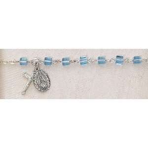   Silver Square Swarovski Crystal Catholic Religious 4MM Rosary Bracelet