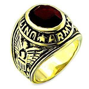  Mens Military Ruby Cubic Zirconia Gold Tone Ring, Size 8 