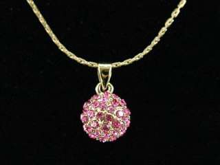 Pink Ball Gold Pendant Necklace Swarovski Crystal SN011  