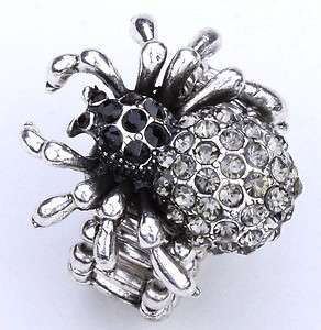 Gray swarovski crystal spider stretchy ring jewelry 2  