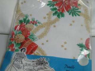   50s Bells Candles Print Christmas Plastic Tablecloth NOS  