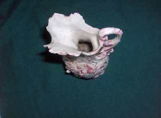 Vntg Mini Porcelain Urn Vase Pitcher White Pink Roses  