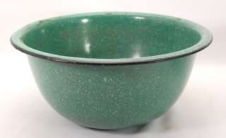 VTG Lot Blue/Black Trim Green Speckled Enamelware Bowls  
