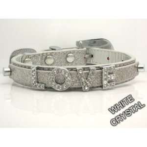 Small Silver Glitter Leather with Swarovski Grade Crystal Pet Collar 