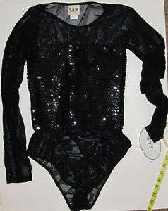 Black Sequin Body Suit w Sheer upper & arms NICE~ NEW  