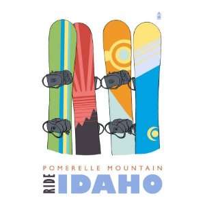 Pomerelle Mountain, Idaho, Snowboards in the Snow Giclee Poster Print 