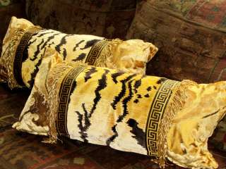 Scalamandre LE TIGRE Silk Velvet Pillows w Metallic Gold Bullion Trim