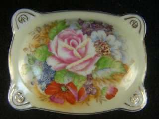 Occupied Japan Floral Handpainted Box Two Ashtrays  