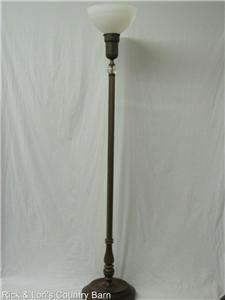   TORCH STYLE FLOOR LAMP LIGHT WHITE MILK GLASS SHADE WOOD & MARBLE BASE