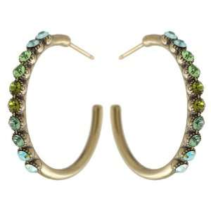 Michal Negrin Lovely Hoop Earrings with Green Swarovski Crystals Row 