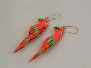 Parrot Earrings   Hand Carved and Hand Painted Wood  